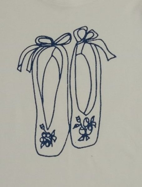 Organic Cotton Tee Shirt - Ballet Shoes Design with Sapphire Moda Glitter - Young Girl Sizes 6-16