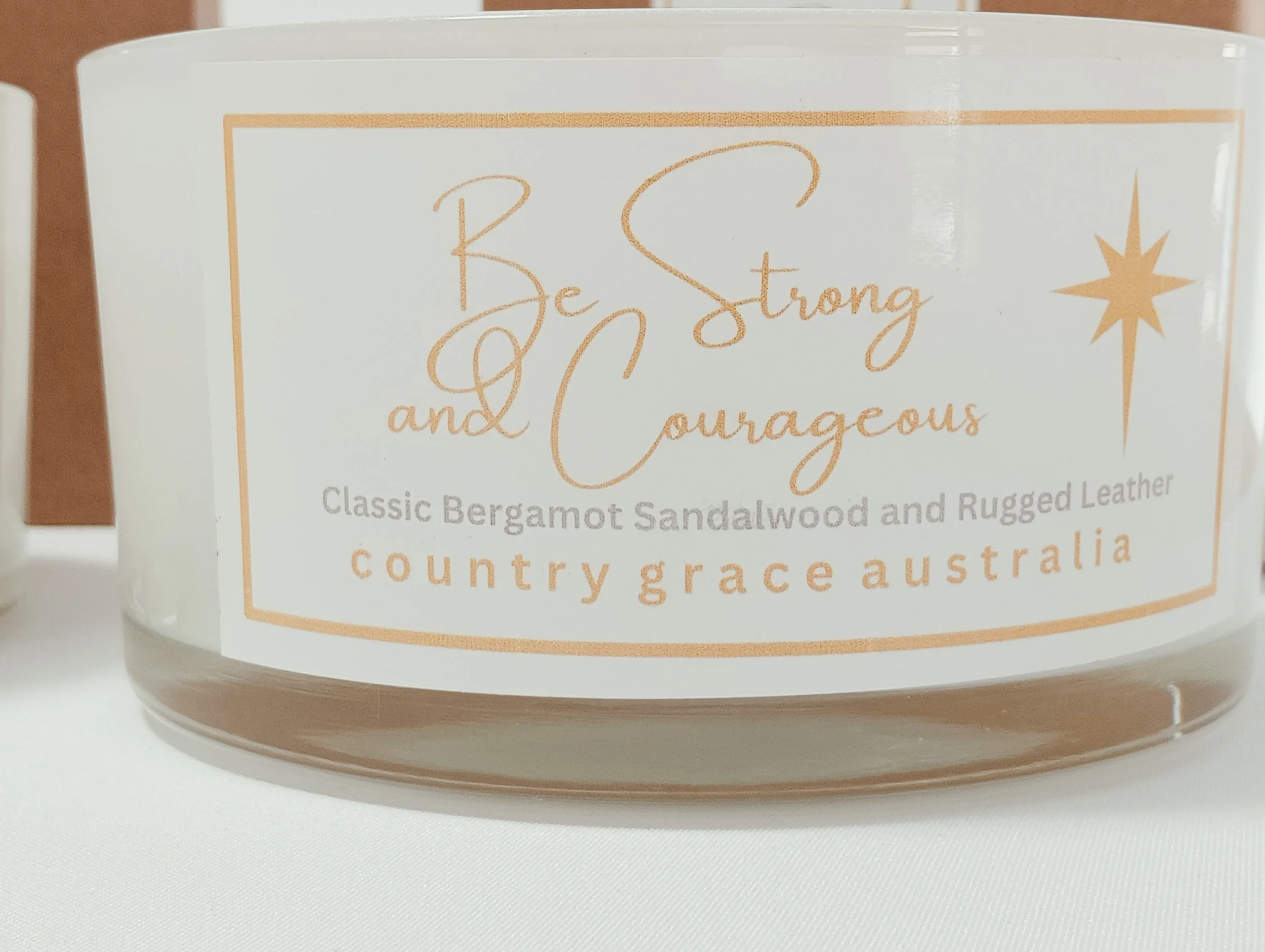 IMG20260122123519.jpg SOY CANDLE - Be Strong and Courageous - Bergamot Sandalwood and Rugged Leather Fragrance - Available in 4 sizes from 165g to 600g
