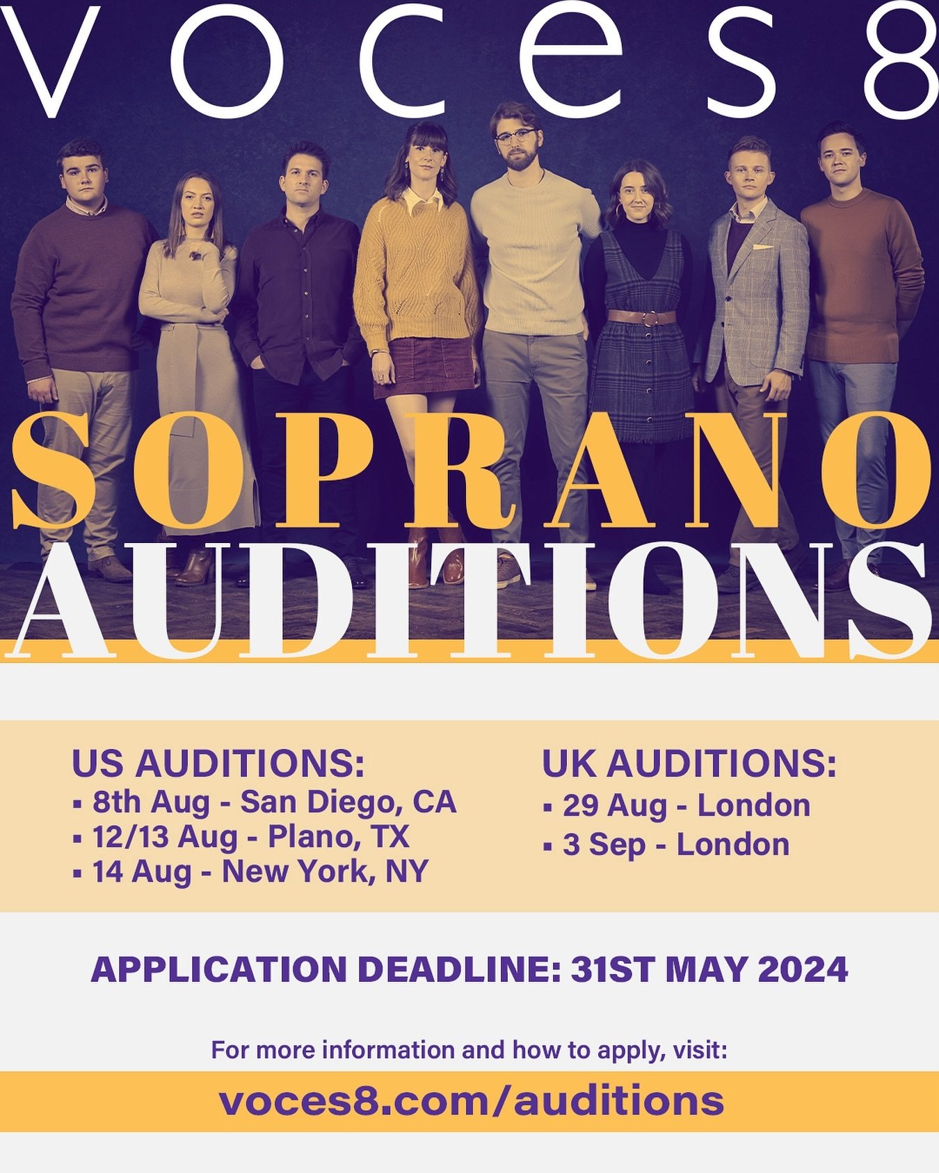 It&rsquo;s time for the SOPRANO SEARCH. 

We&rsquo;re seeking a new singer for VOCES8 - you can find all the details on our website at the link in our bio. 

&bull;&bull;&bull;&bull;&bull;&bull;&bull;&bull;&bull;&bull;

#soprano #sopranojob #choral #