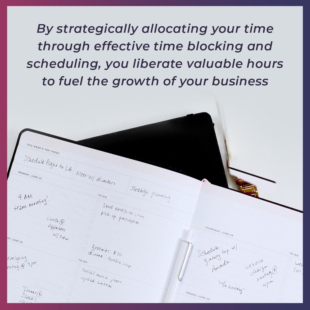 Do you ever feel like there just aren't enough hours in the day to tackle all your business goals? 🤯

By prioritising time blocking and strategic scheduling, you're not just managing your hours, you're allowing time to drive your business growth for