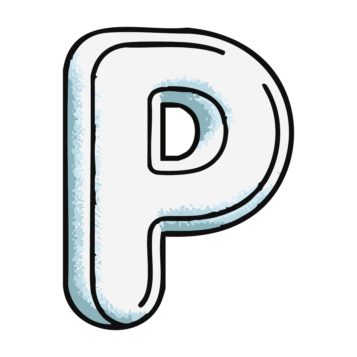 "P" Graphic demonstrating a "puff" embroidery technique.