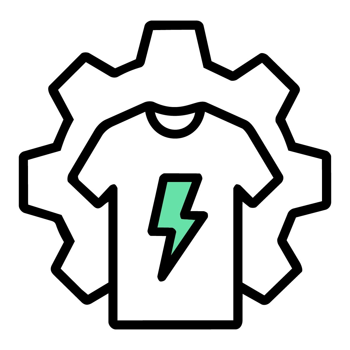 A circular black symbol with a green lightning bolt in the center and a smaller gray lightning bolt at the top.