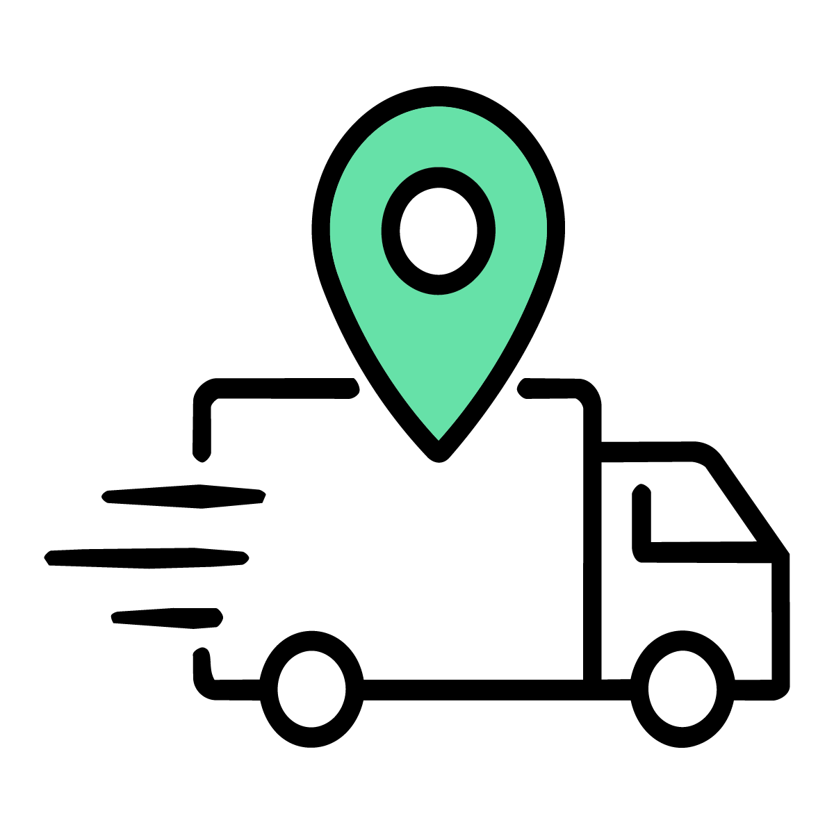 Green location pin icon on a black background.