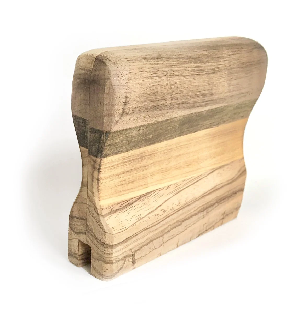 A wooden screen printing squeegee made of multiple types of wood.