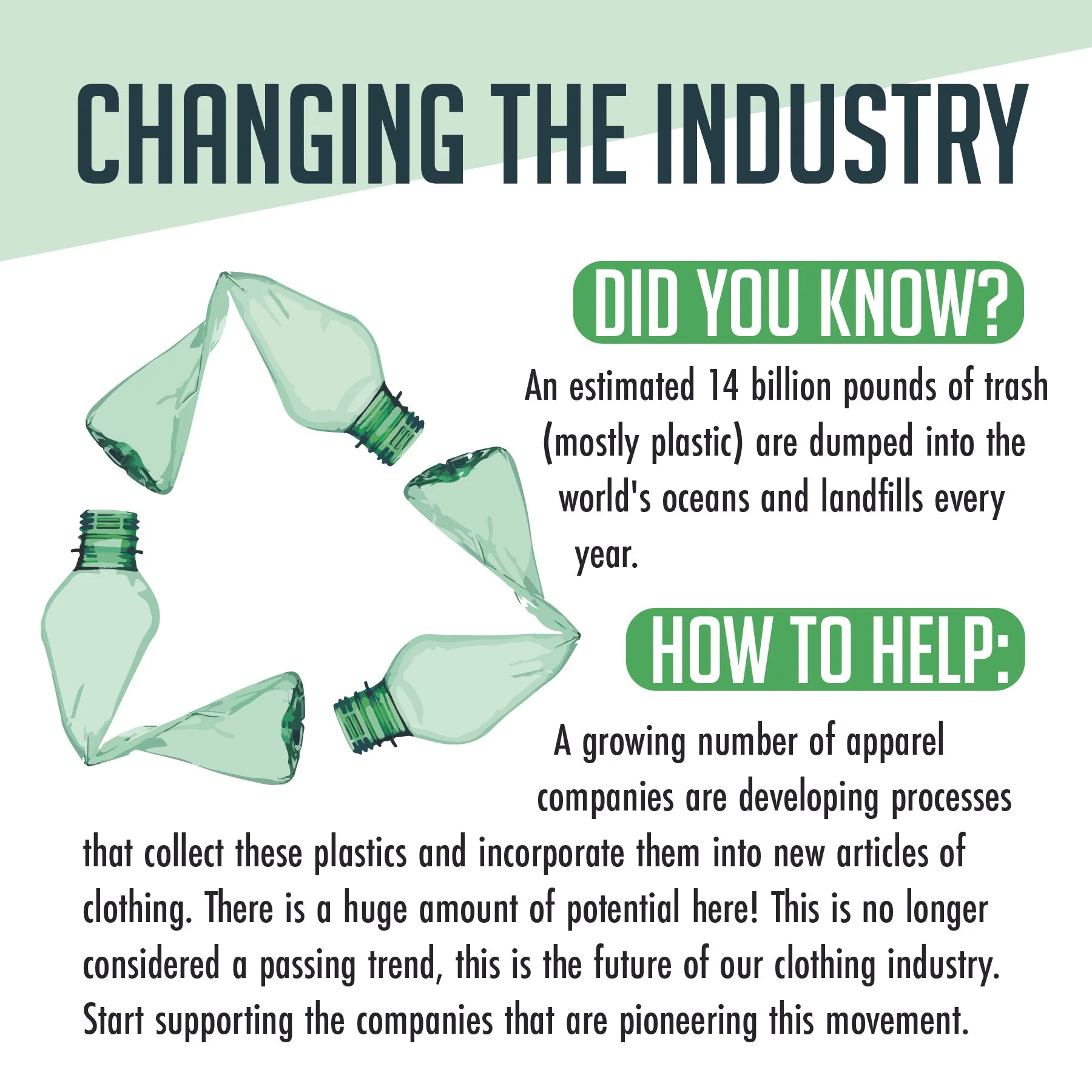A digital illustration of several plastic bottles with their caps removed, arranged in a circular pattern. The image is part of an infographic about recycling and environmental awareness.
