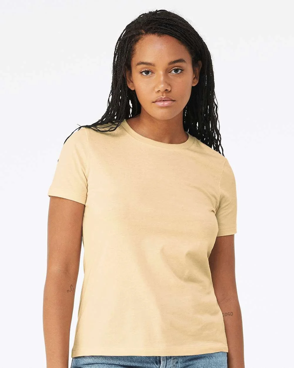 BELLA_+_CANVAS_6400CVC_Heather_Soft_Cream_Front_High_Model.jpg