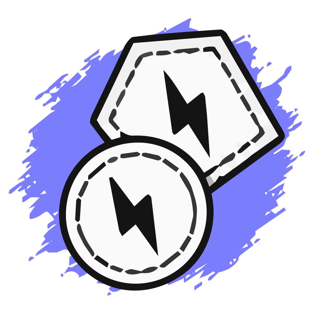 Illustration of two batteries with lightning bolt symbols, one standing upright and the other lying flat, against a blue background.