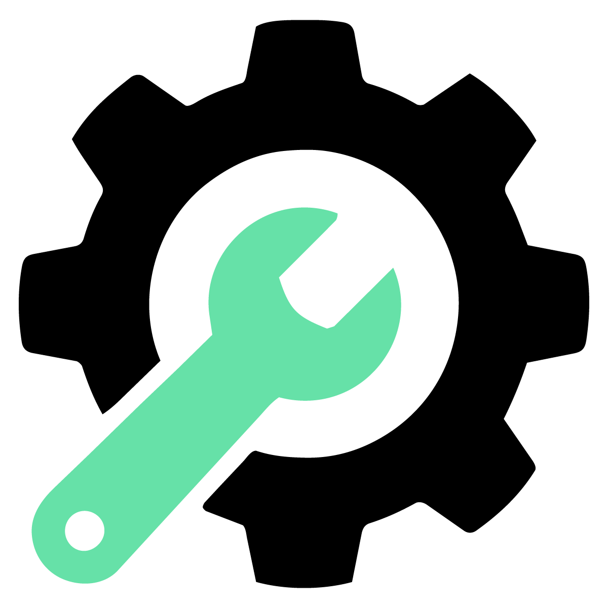 Graphic of a wrench on a black background.