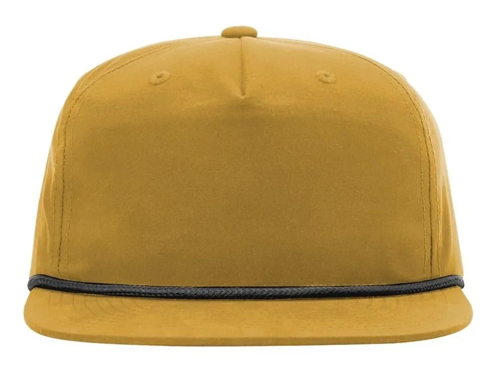 Yellow baseball cap with black trim on the brim.