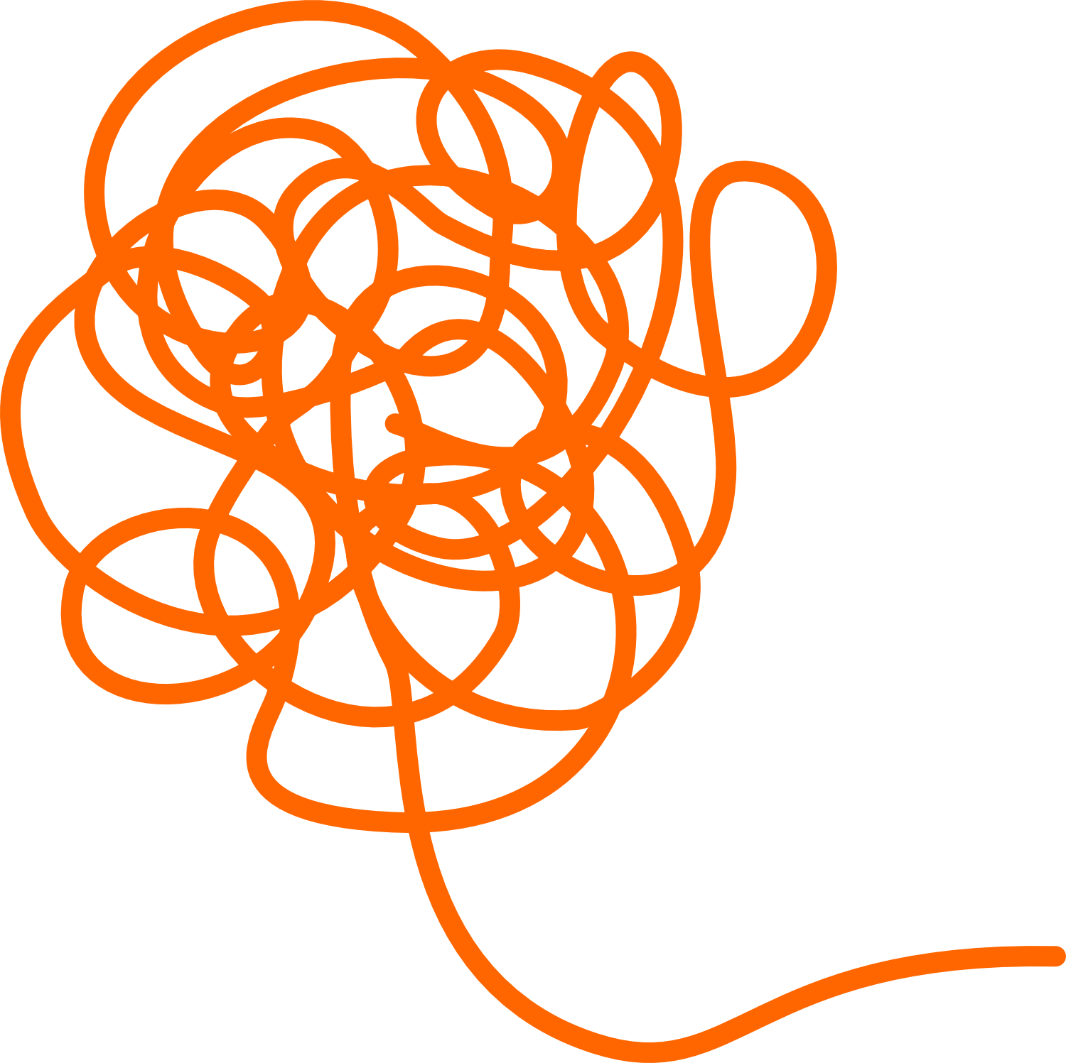 An orange tangled scribble on a black background.