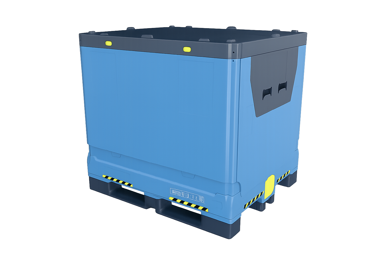 A large blue intermediate bulk container will the sides erect