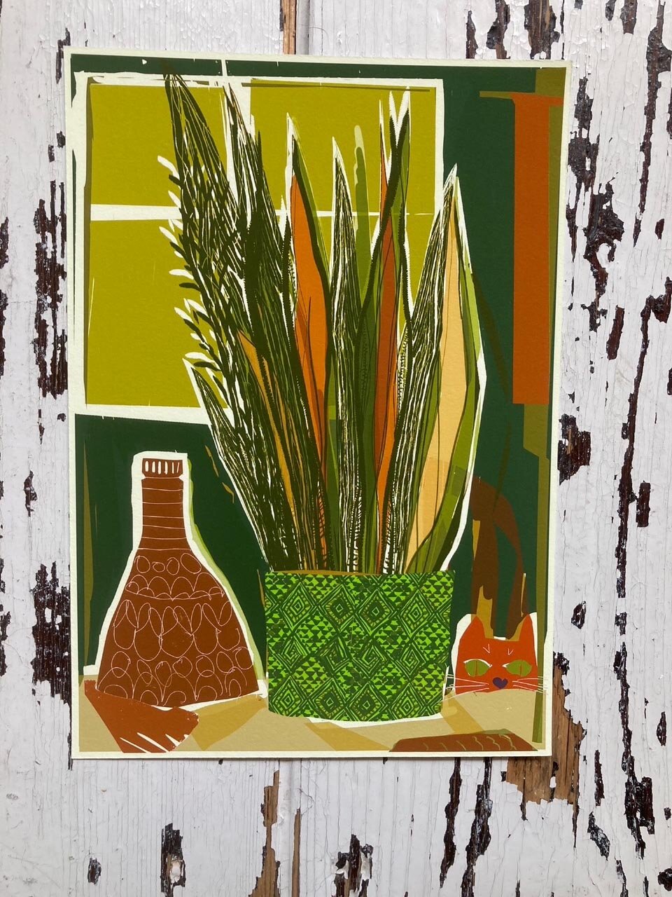 Ginger Cat and Plant