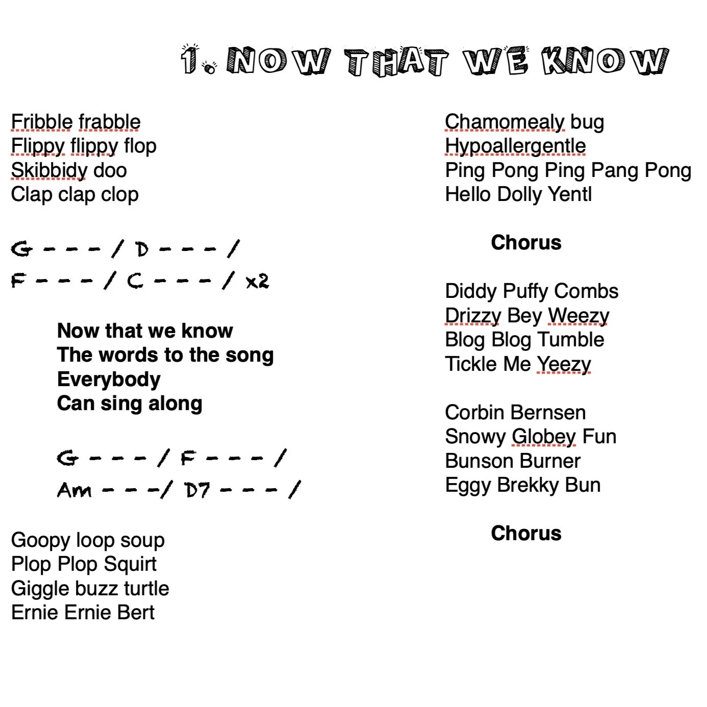 Noodle Loaf echo songs chords and lyrics for kids