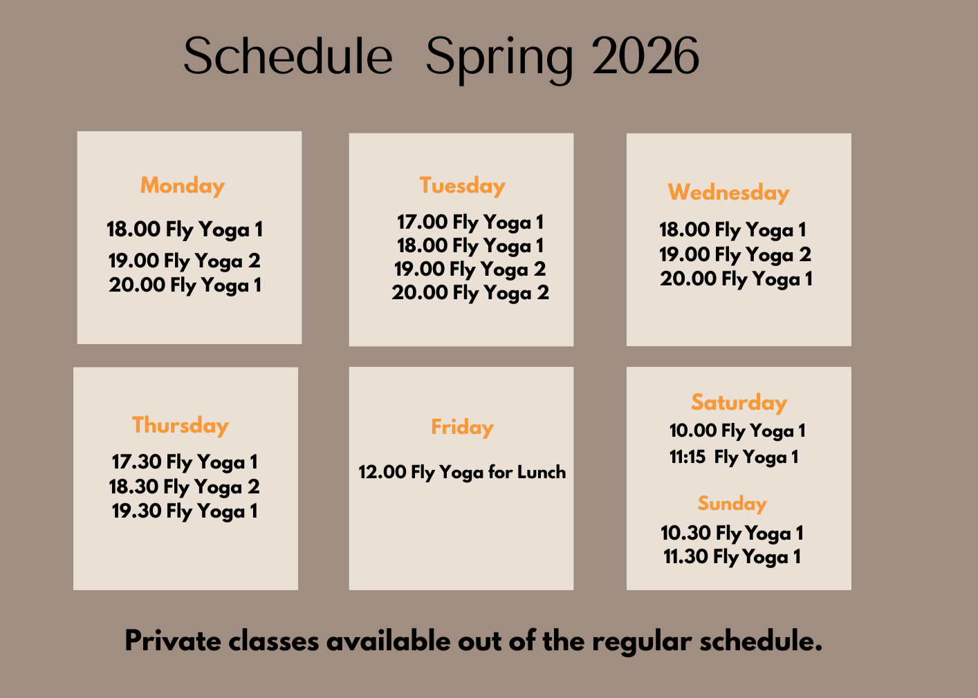 Aerial Yoga studio schedule