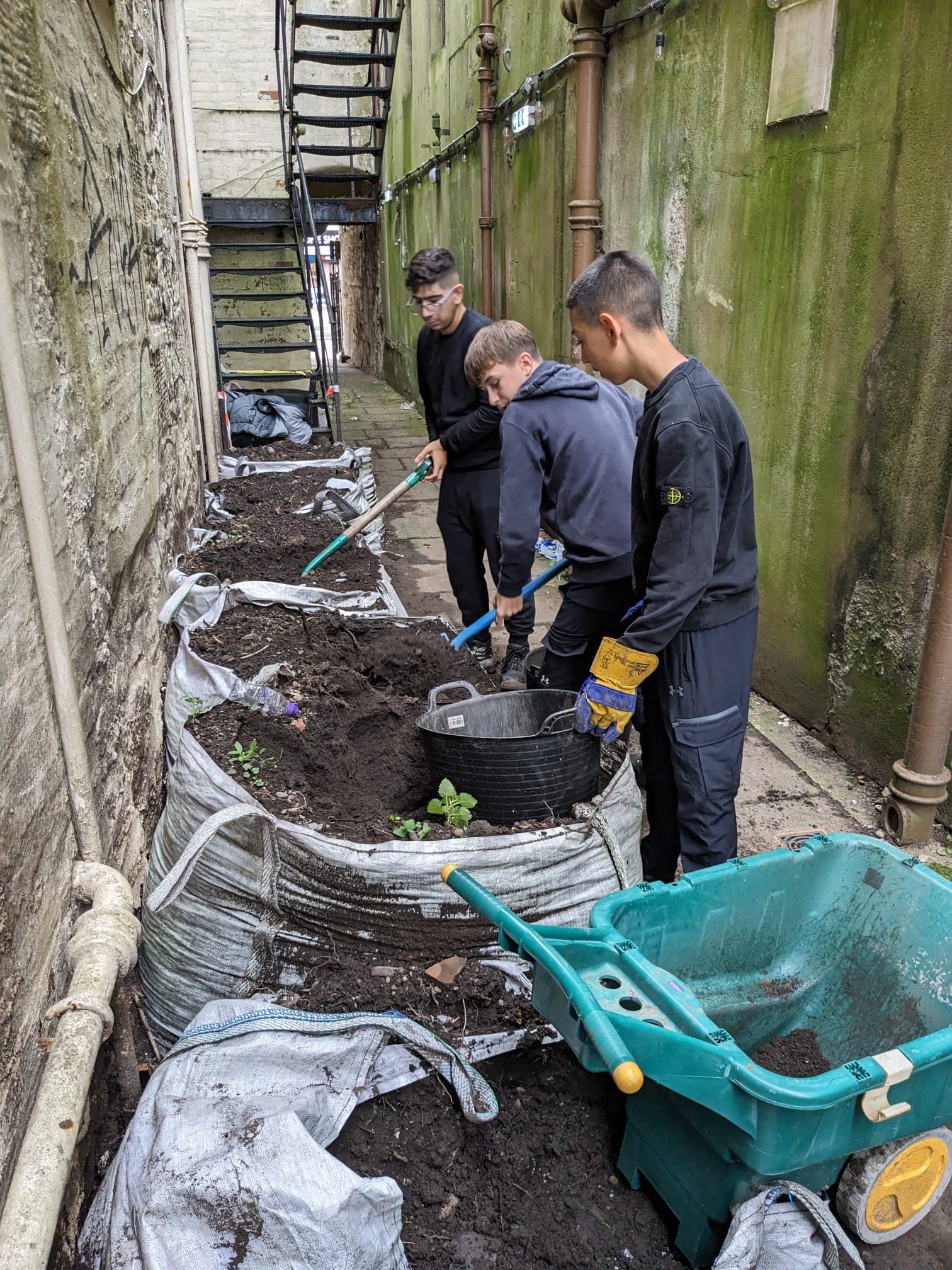 2 - From the back to the front, Caner Yildirim, Callan Potts and Josh Dingwall gathering soil onsite to fill planters.jpg