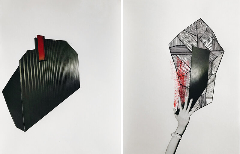 Black Form, Red Door (diptych)_each 8"x11.5"