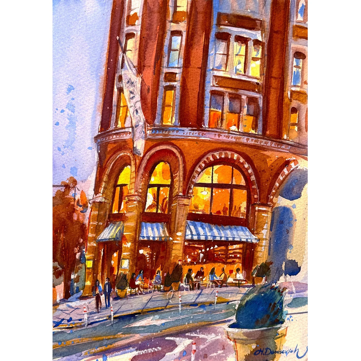 "NYC Lights and Cozy Streets, Barlume" – Watercolor, 10x14 in (2025)