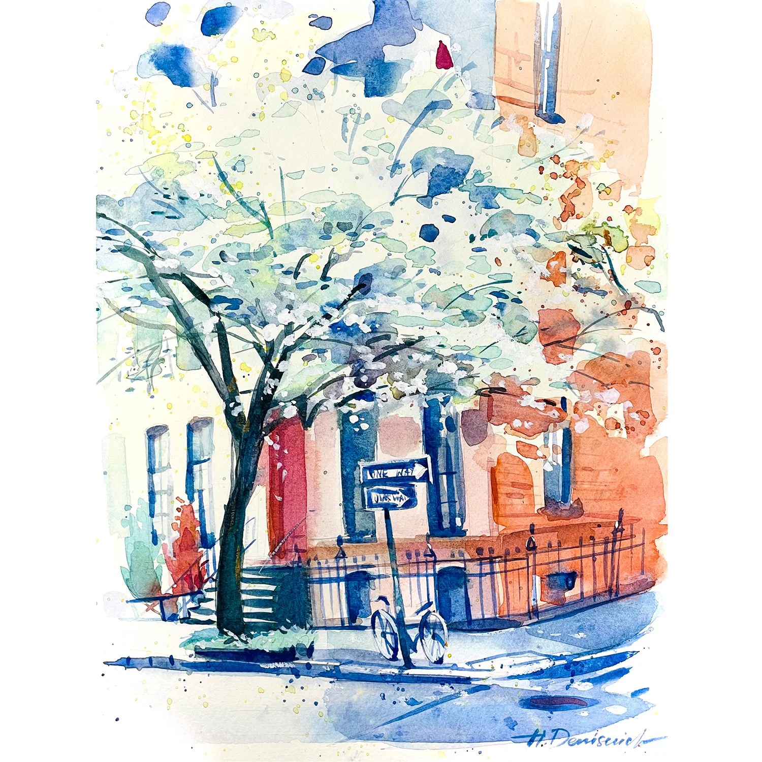 "Spring in West Village" – Watercolor, 9x10 in (2024)