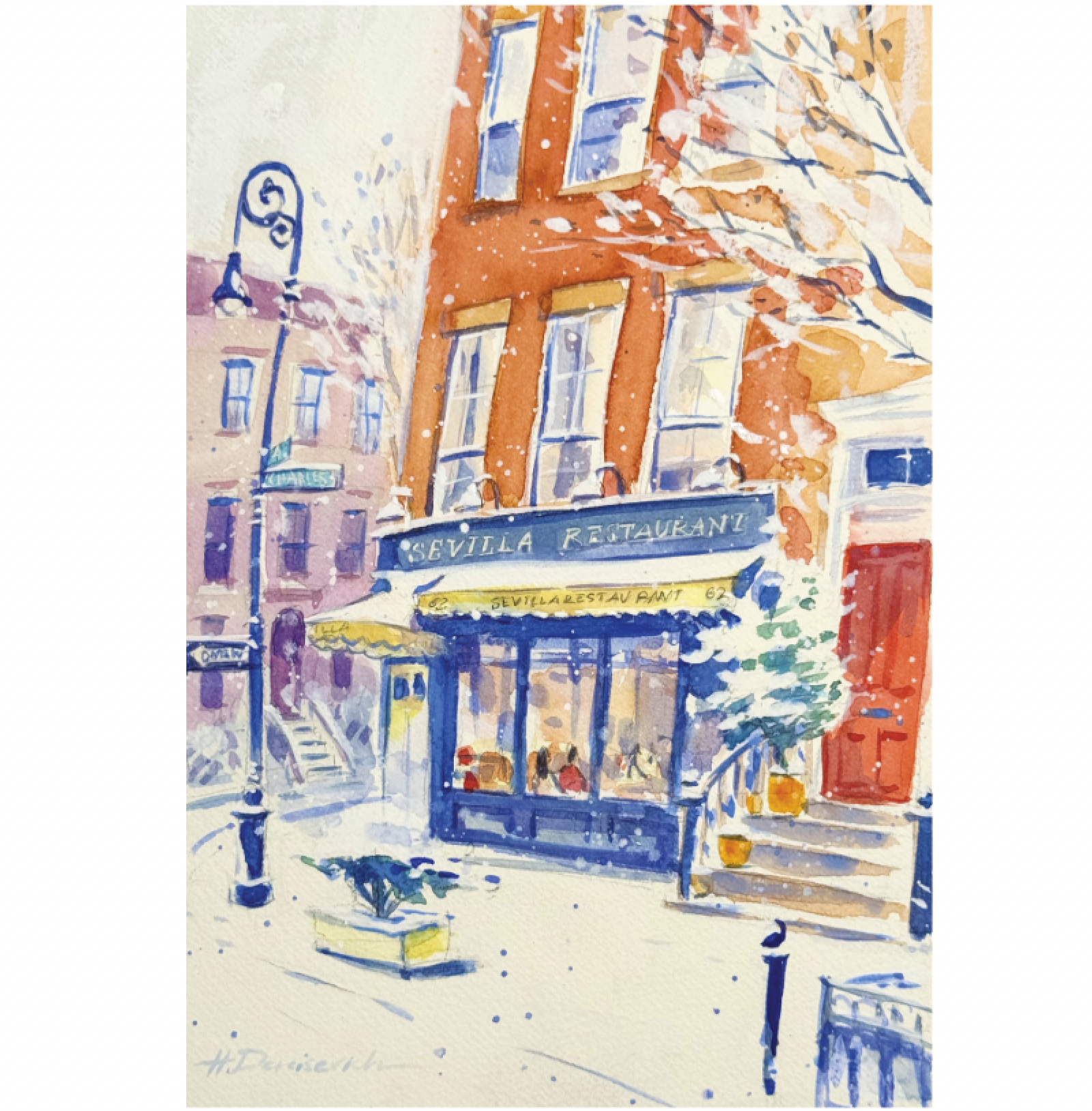 "Sevilla Restaurant, West Village — Winter" – Watercolor, 8x10 in (2026)