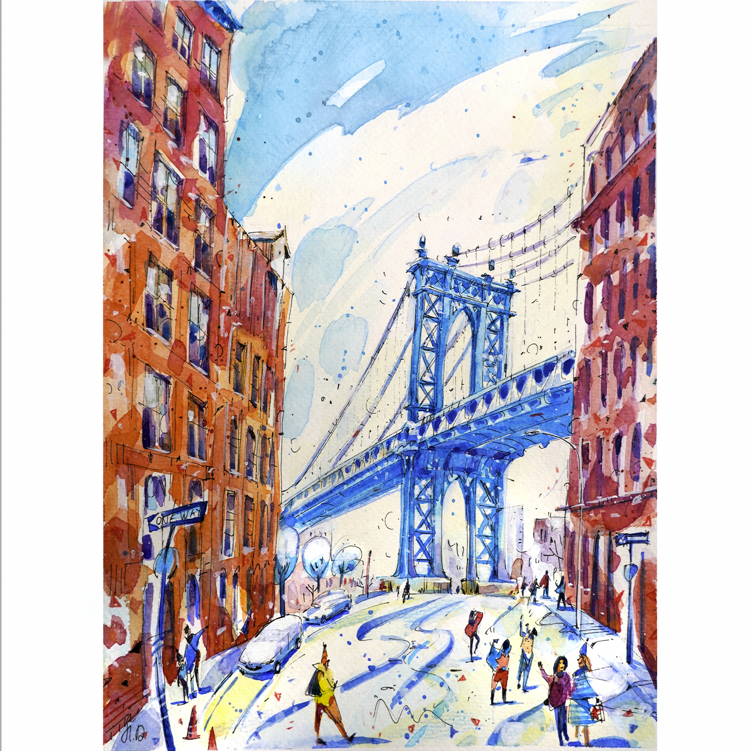 "Manhattan Bridge in Wintertime" - Watercolor, 12x9 in (2022)