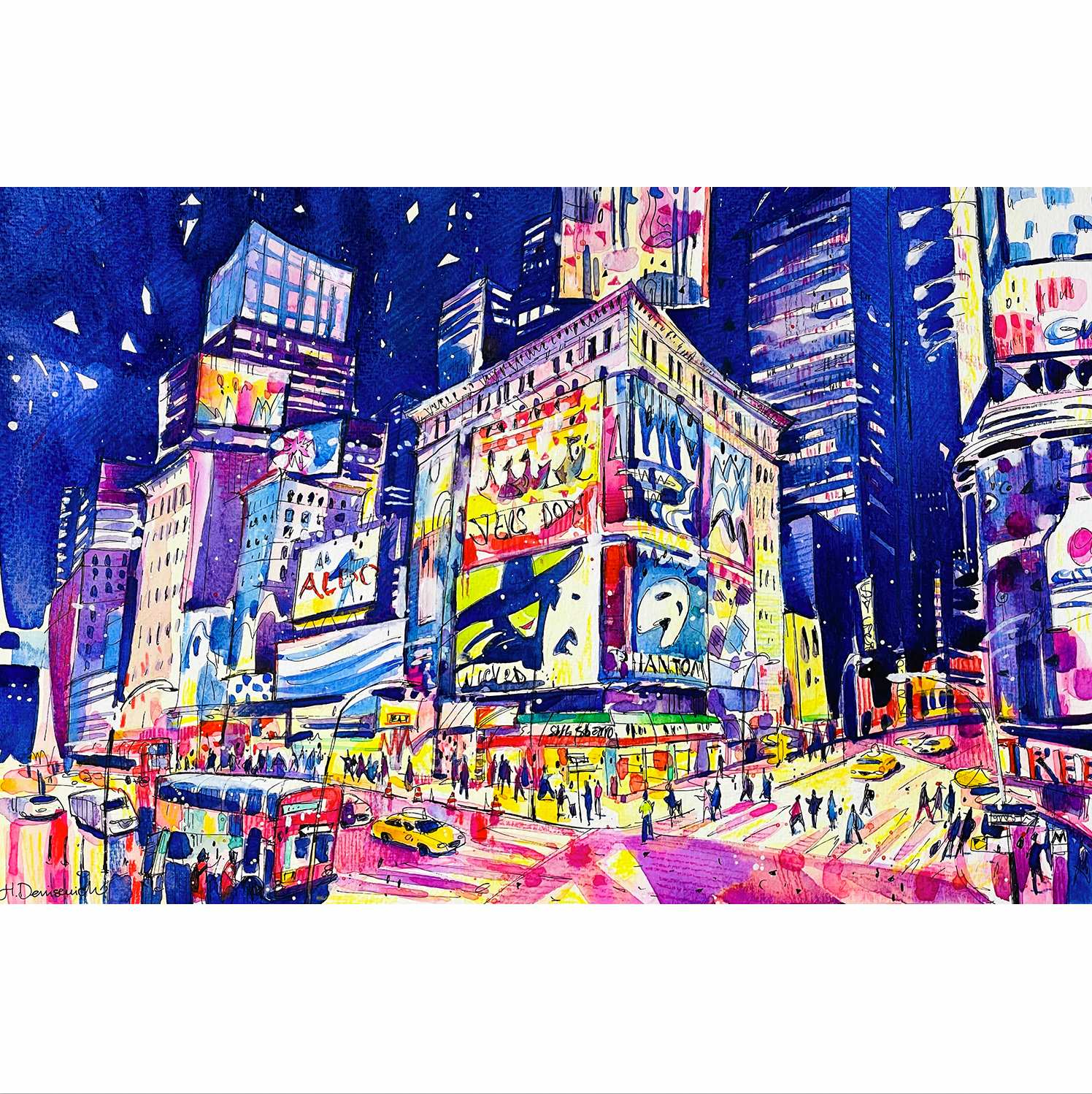 "NYC Broadway Theater District" - Watercolor, 15x10 in (2023)