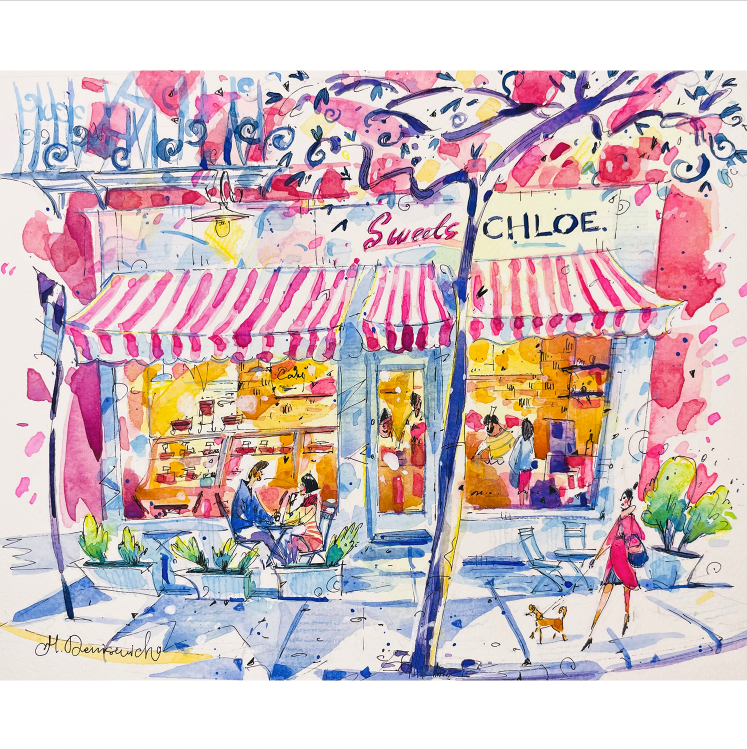 "Sweets by CHLOE in West Village" - Watercolor, 12x9 in (2023)