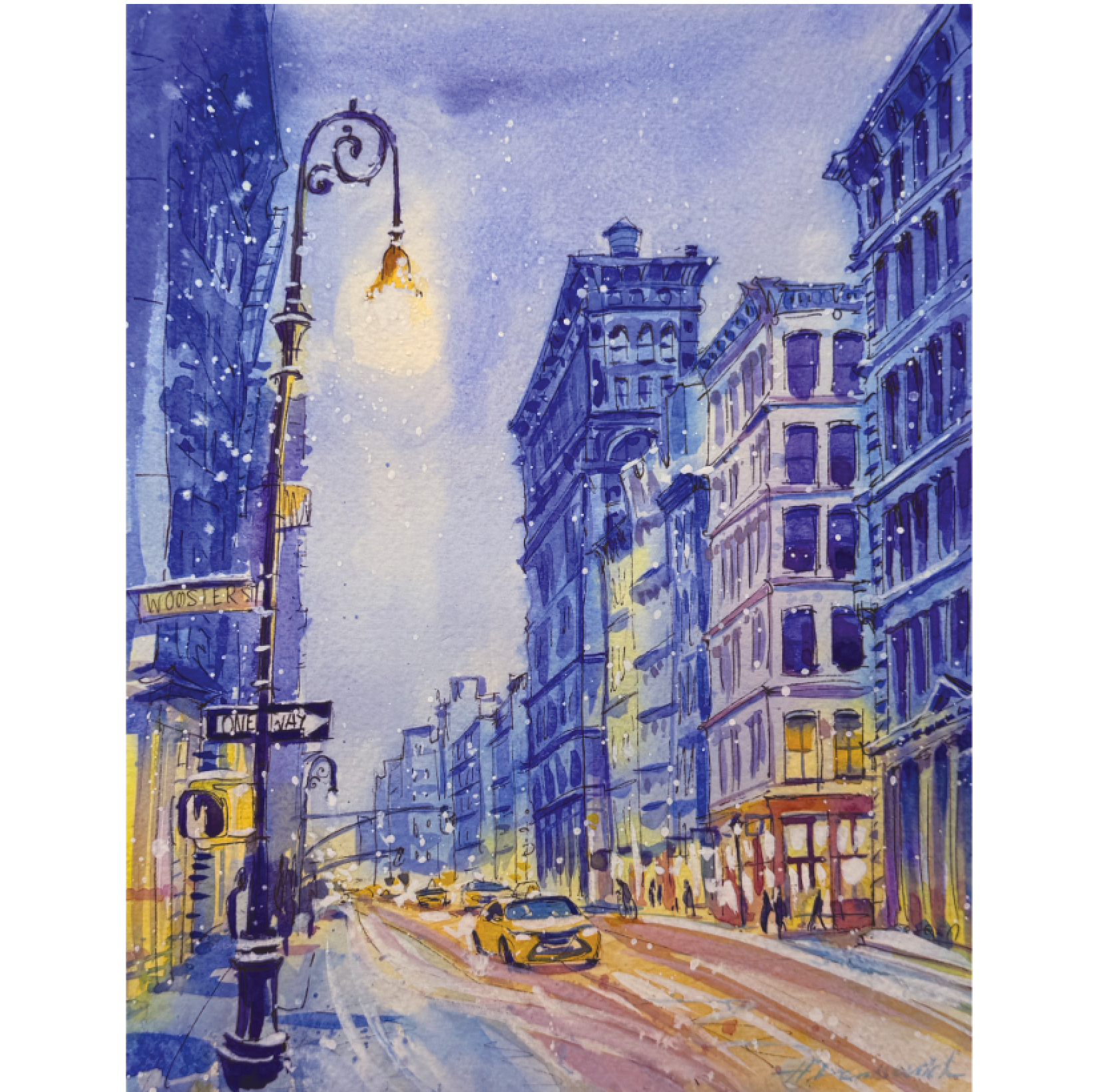 "Mid-January moment on Soho Broadway" – Watercolor, 8x10 in (2026)