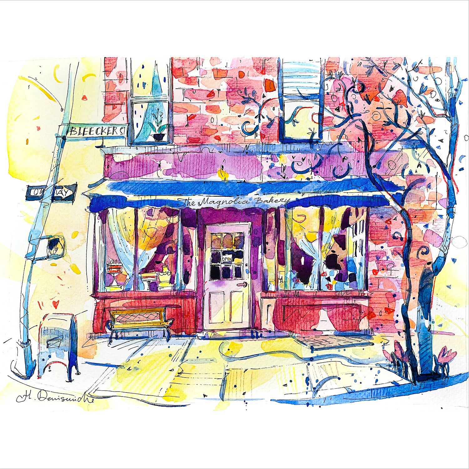 "The Magnolia Bakery in West Village Manhattan" - Watercolor, 12x9 in (2023)