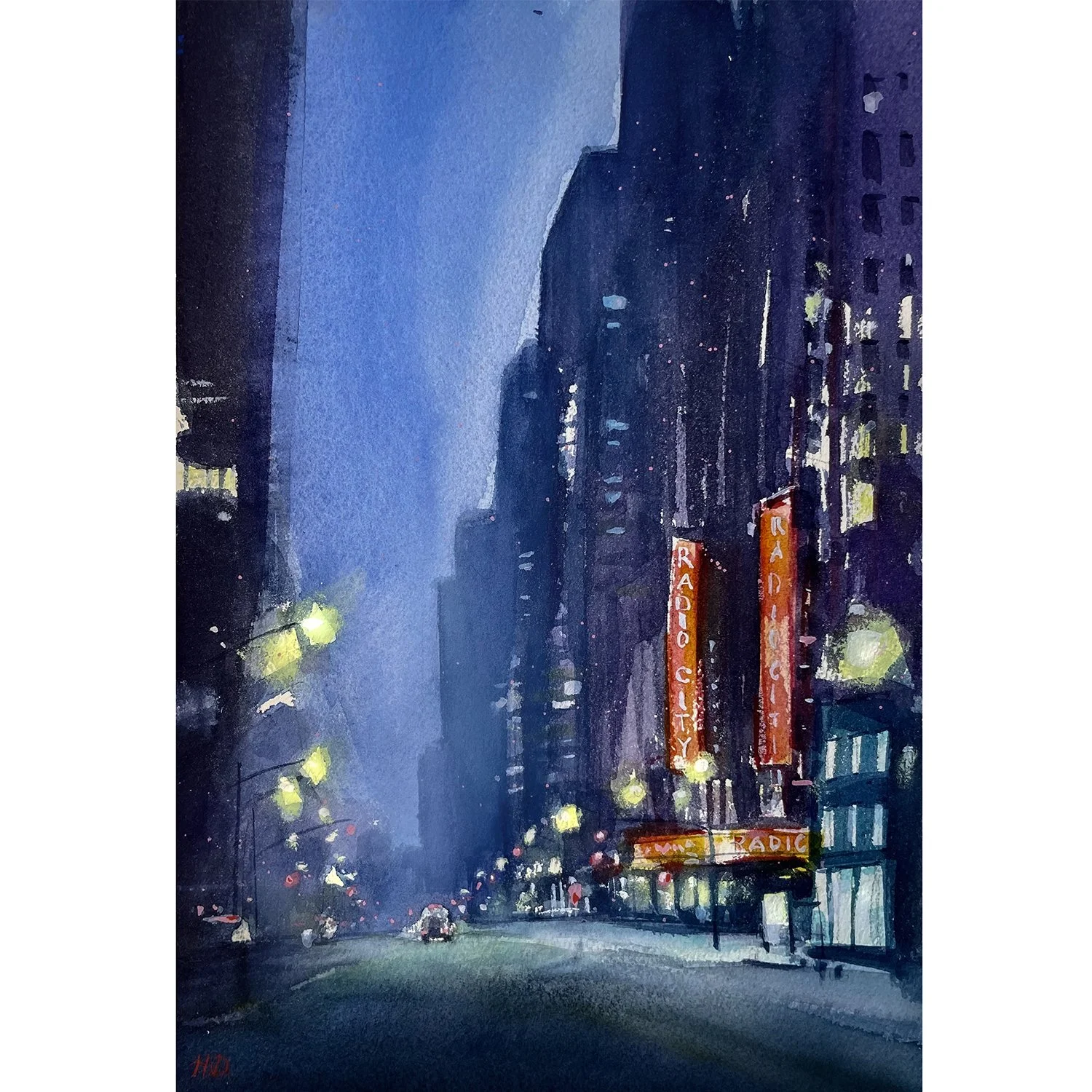 "The winter night vibes on the streets of Manhattan" – Watercolor, 8x12 in (2024)