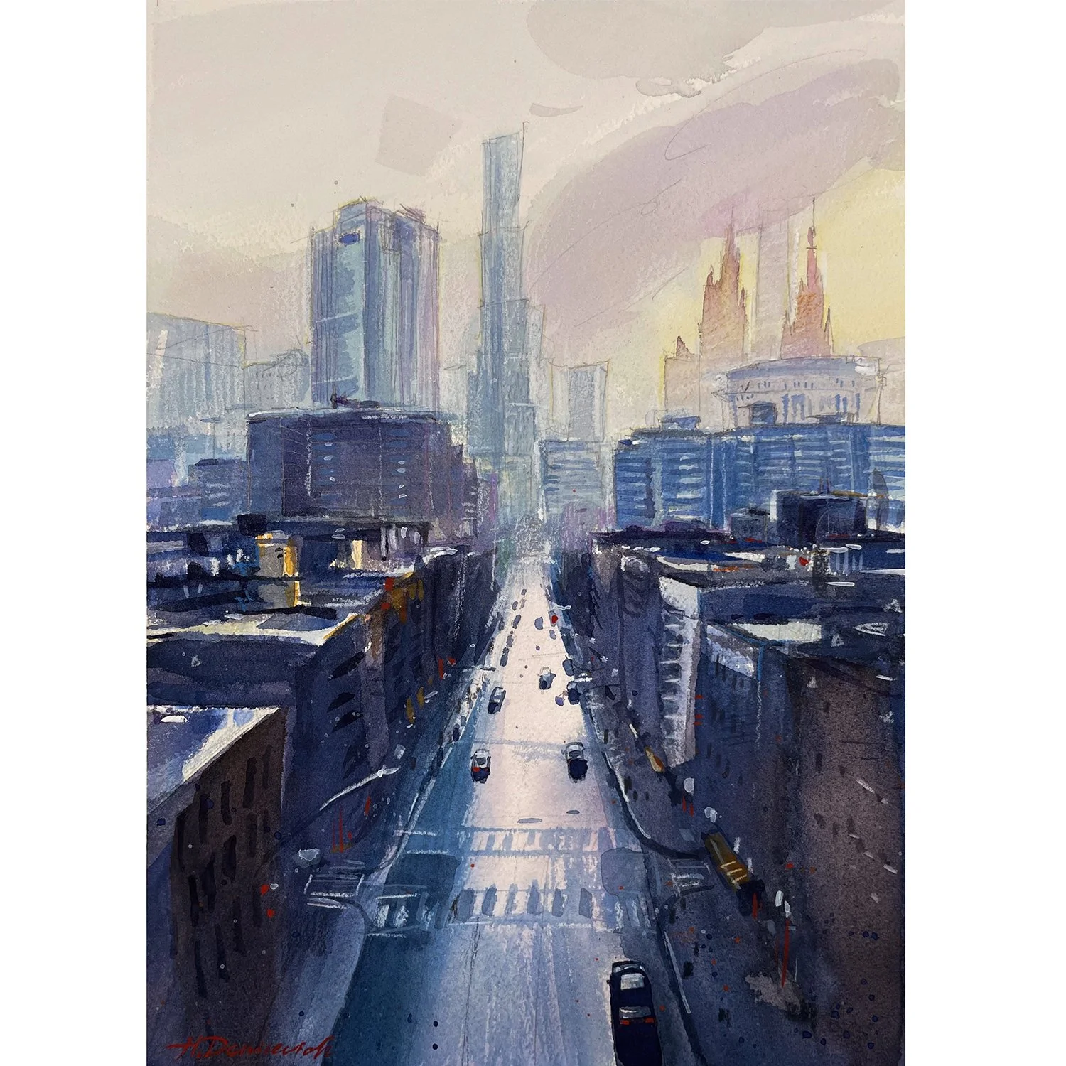 "Winter morning in Downtown Manhattan" – Watercolor, 8x12in (2024)