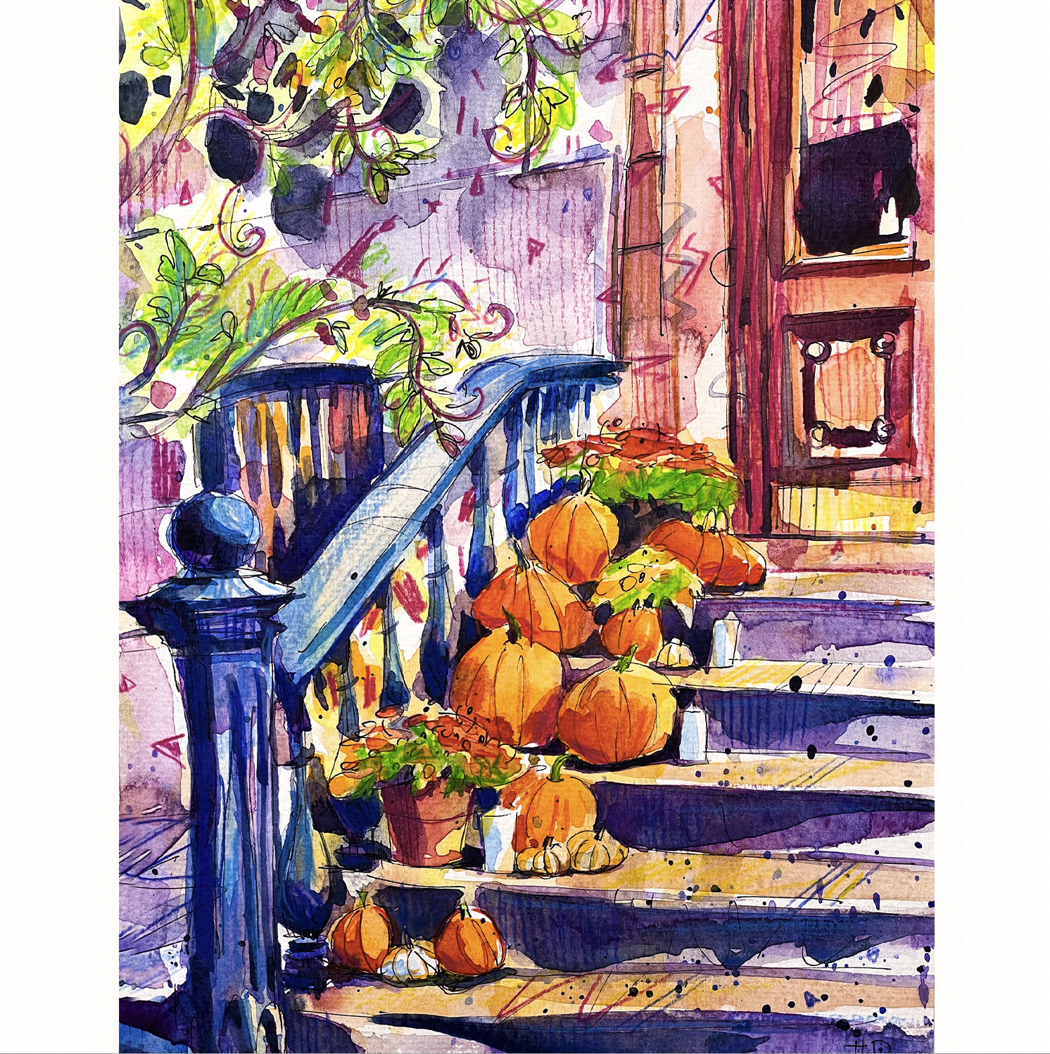 "Brownstone Steps in Upper West Side" - Watercolor, 8x10 in (2022)