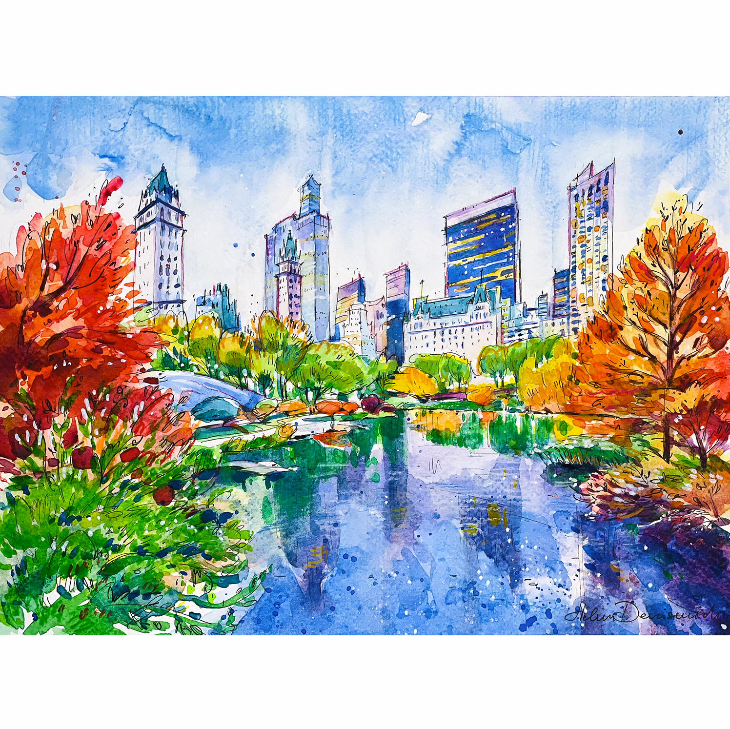 “Central Park in Fall” - Watercolor, 12x9 in (2023)