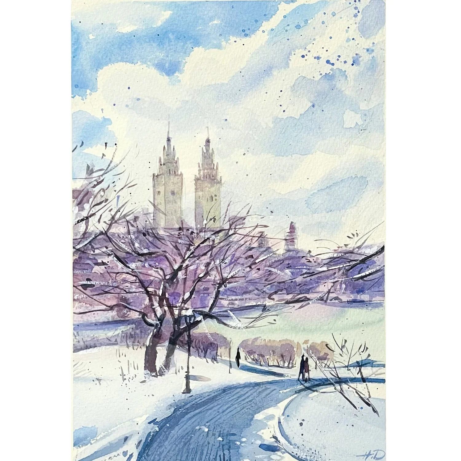 "Winter in Central Park" – Watercolor, 7x10 in (2024)