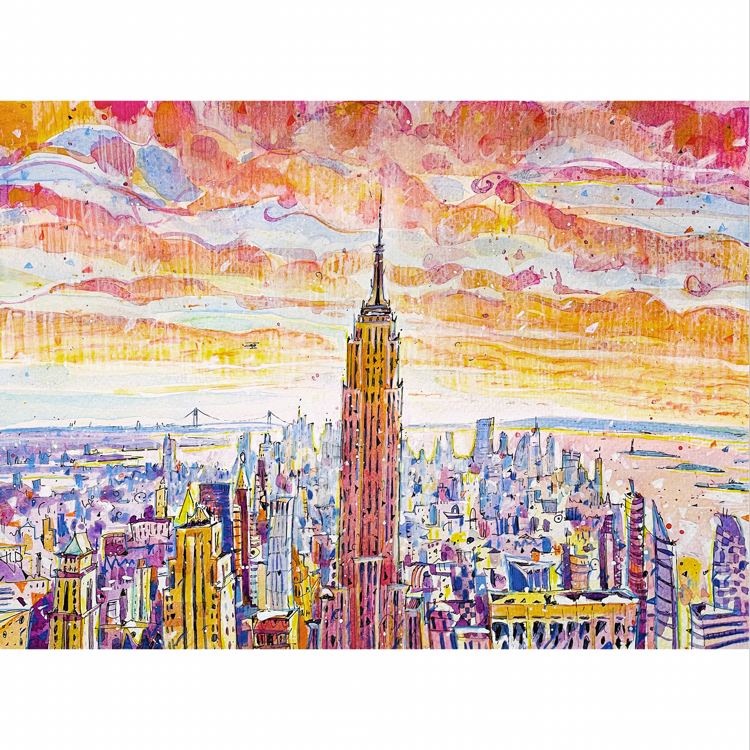 "Empire State Building at Sunset" - Watercolor, 12x9 in (2023)