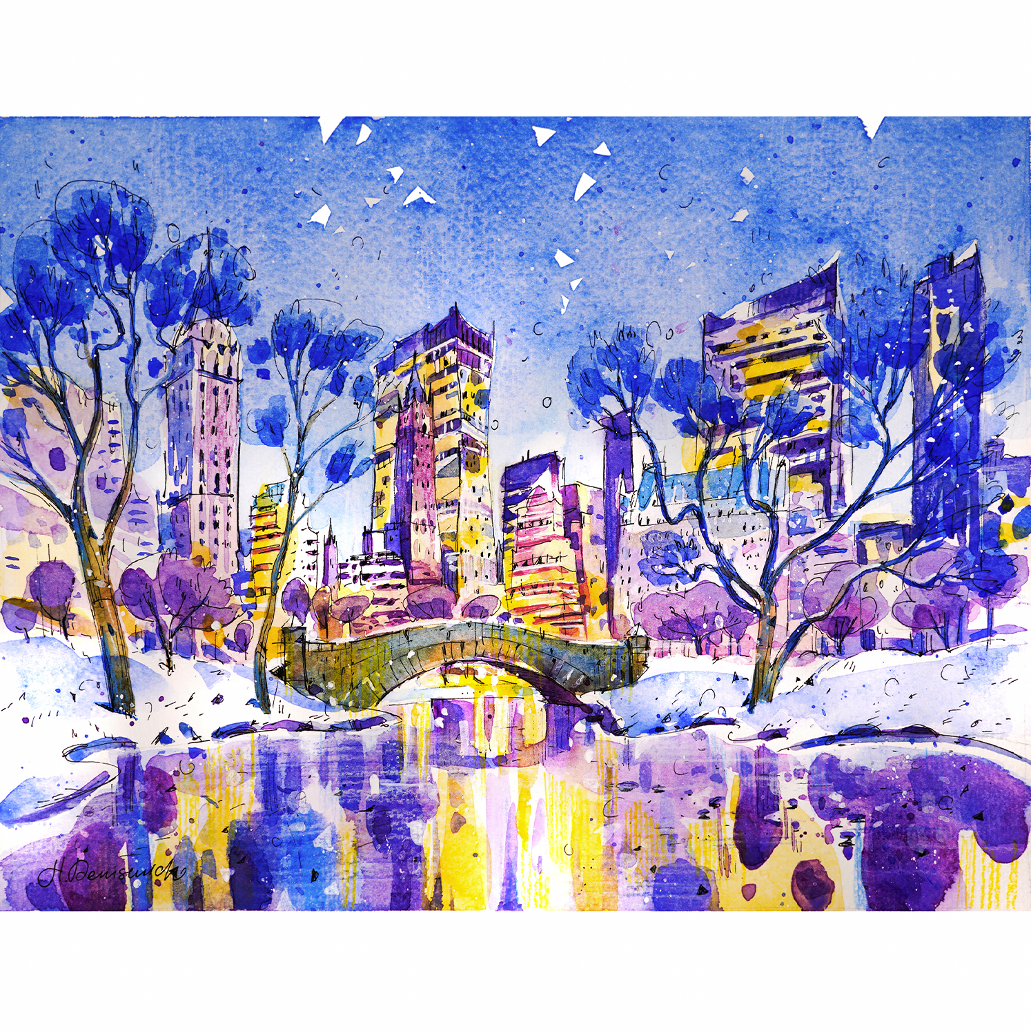 "Winter in Central Park" - Watercolor, 12x9 in (2023)