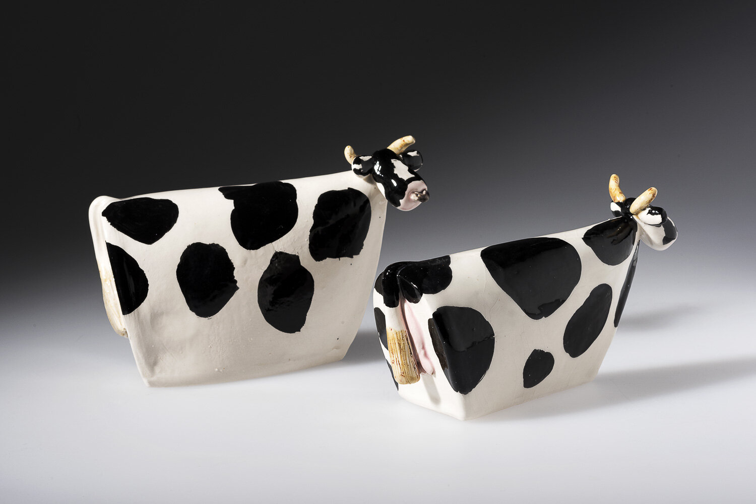 Hand built cow sculpture by Mount Ida Pottery 