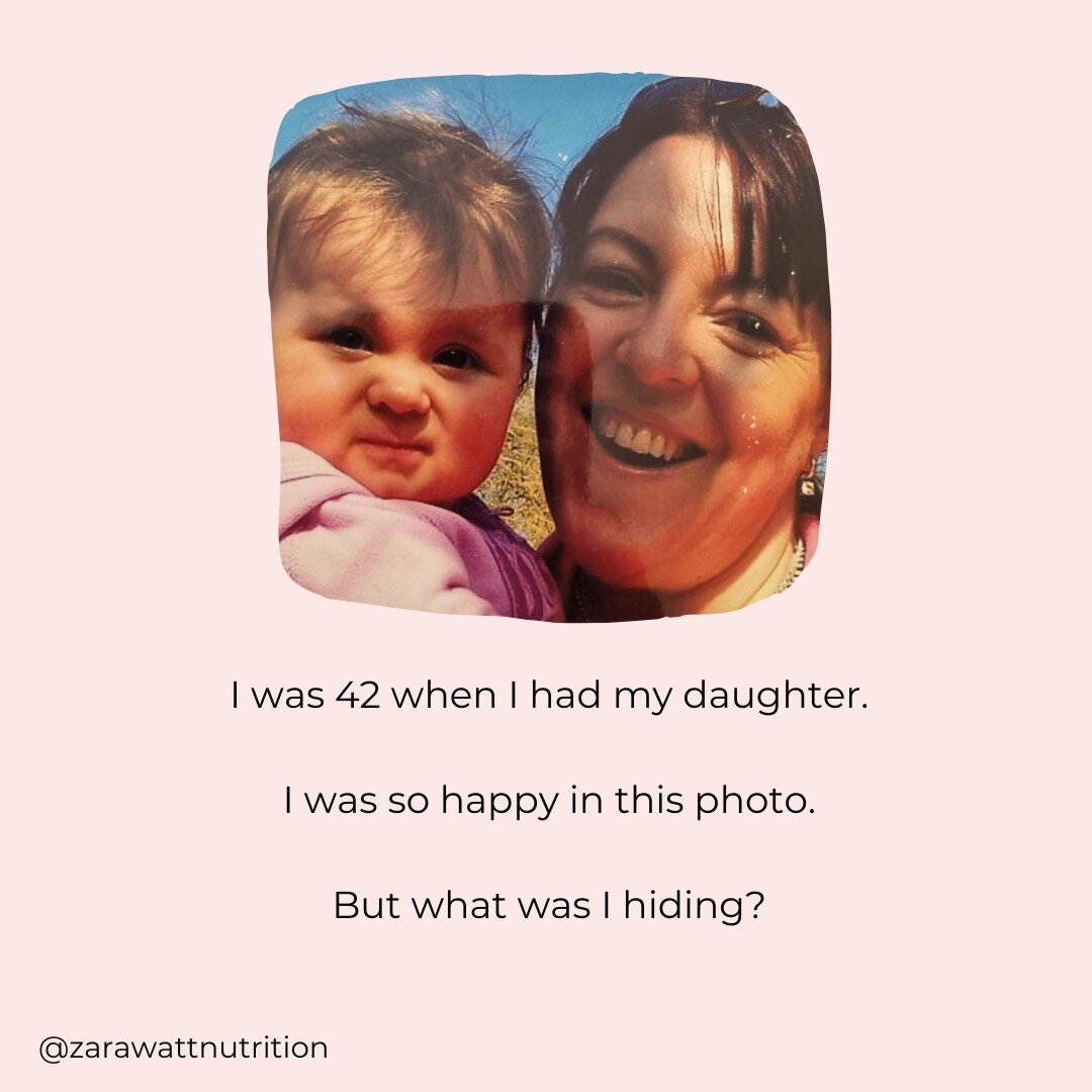 I was 42 when I had my daughter.

I was so happy in this photo.

But what was I hiding?

I was exhausted!

Yes, I had a new baby, but she was a good sleeper.

I had headaches like I had never had before &hellip; especially at my period.

My cycle nev