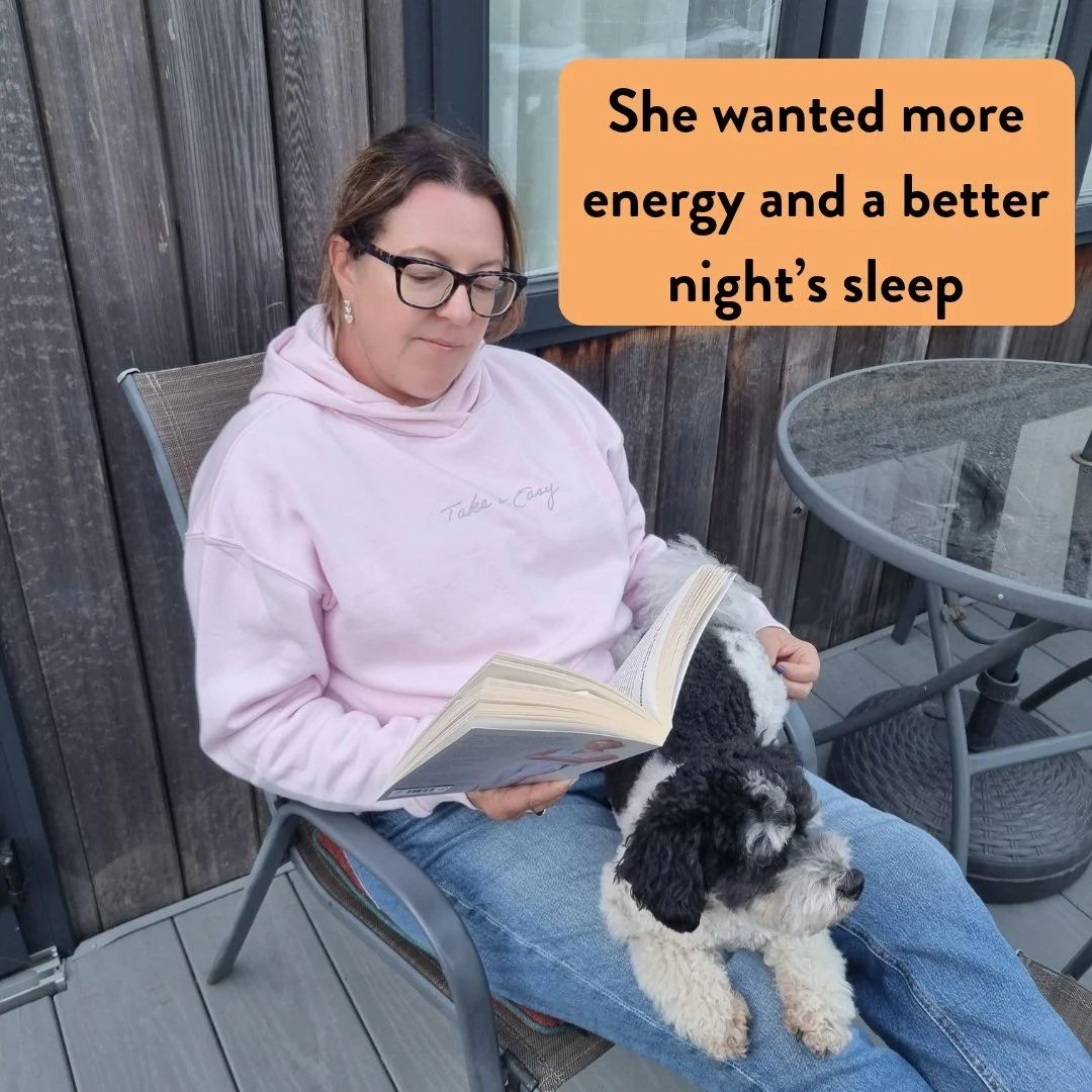One of my recent clients, Beth, was 58 and struggling with low energy, poor sleep and weight gain.

These issues were having a real effect on her life.

She was sleeping badly, waking up still tired and then relying on coffee to get her through her d