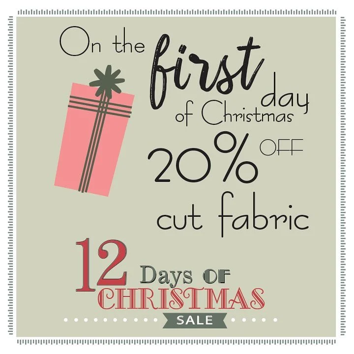 It&rsquo;s here! The shopping event you have been waiting for!! 12 Days of sales, free gifts and more! Today is Day 1 and on the first day of Christmas you get 20% off Quilting Cotton. Yes!! It includes the newly added fabrics. #quiltingsale #12dayso