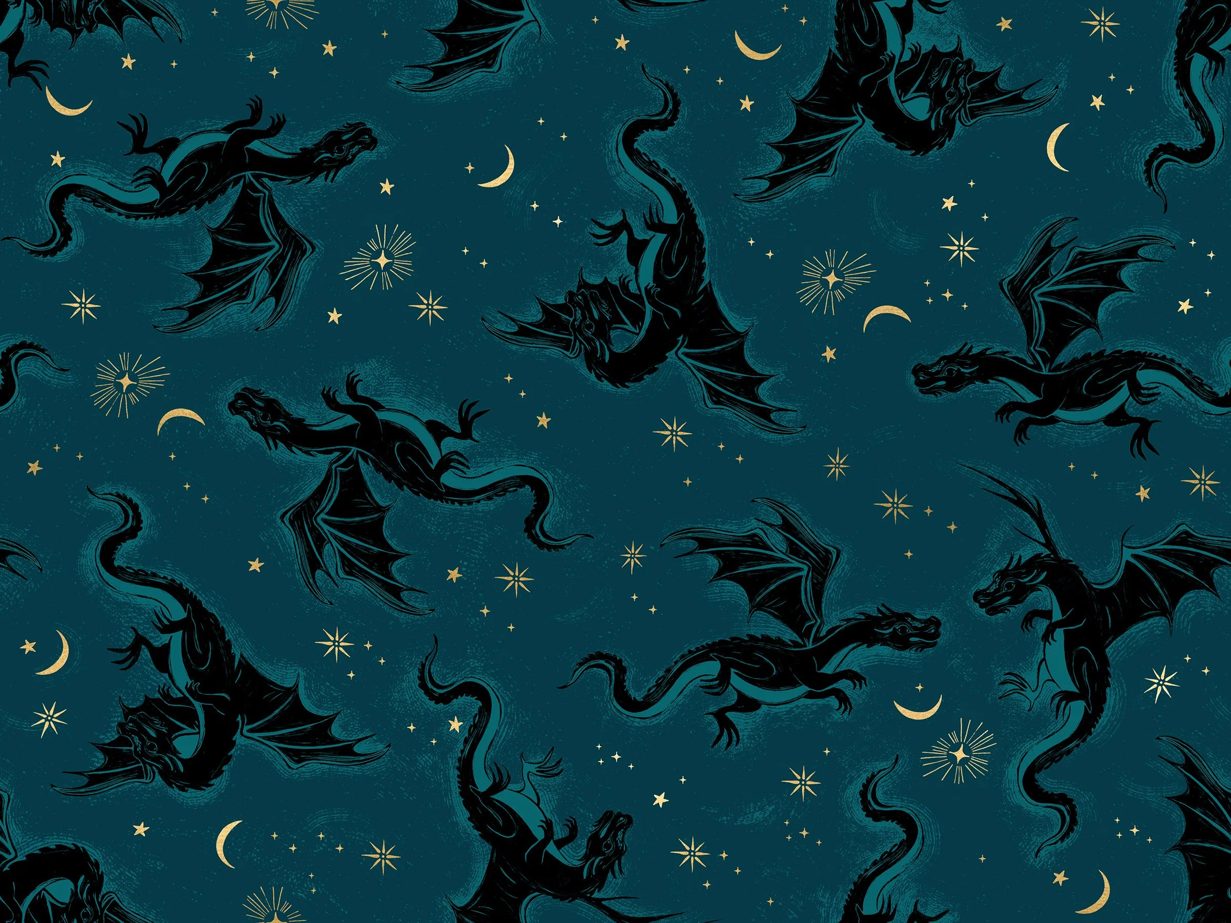 Fireglow Dragns in Flight - Dark Blue - 1/4 Yard
