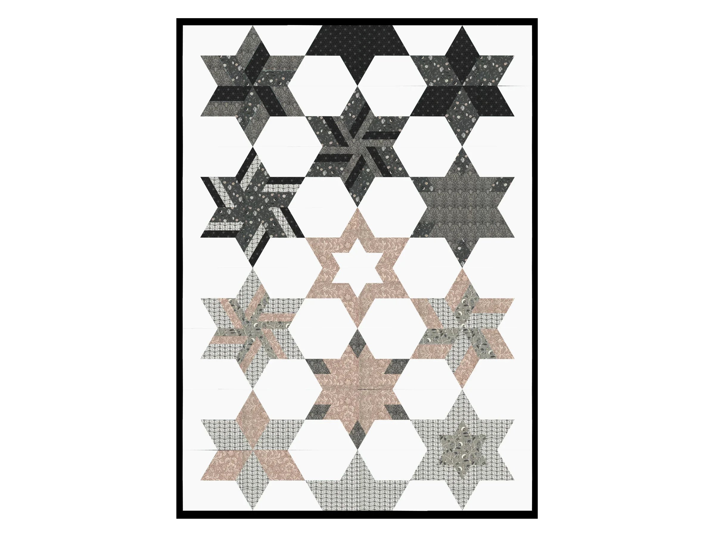 The Falling Stars Quilt Pattern kitted with Basic Gray fabrics