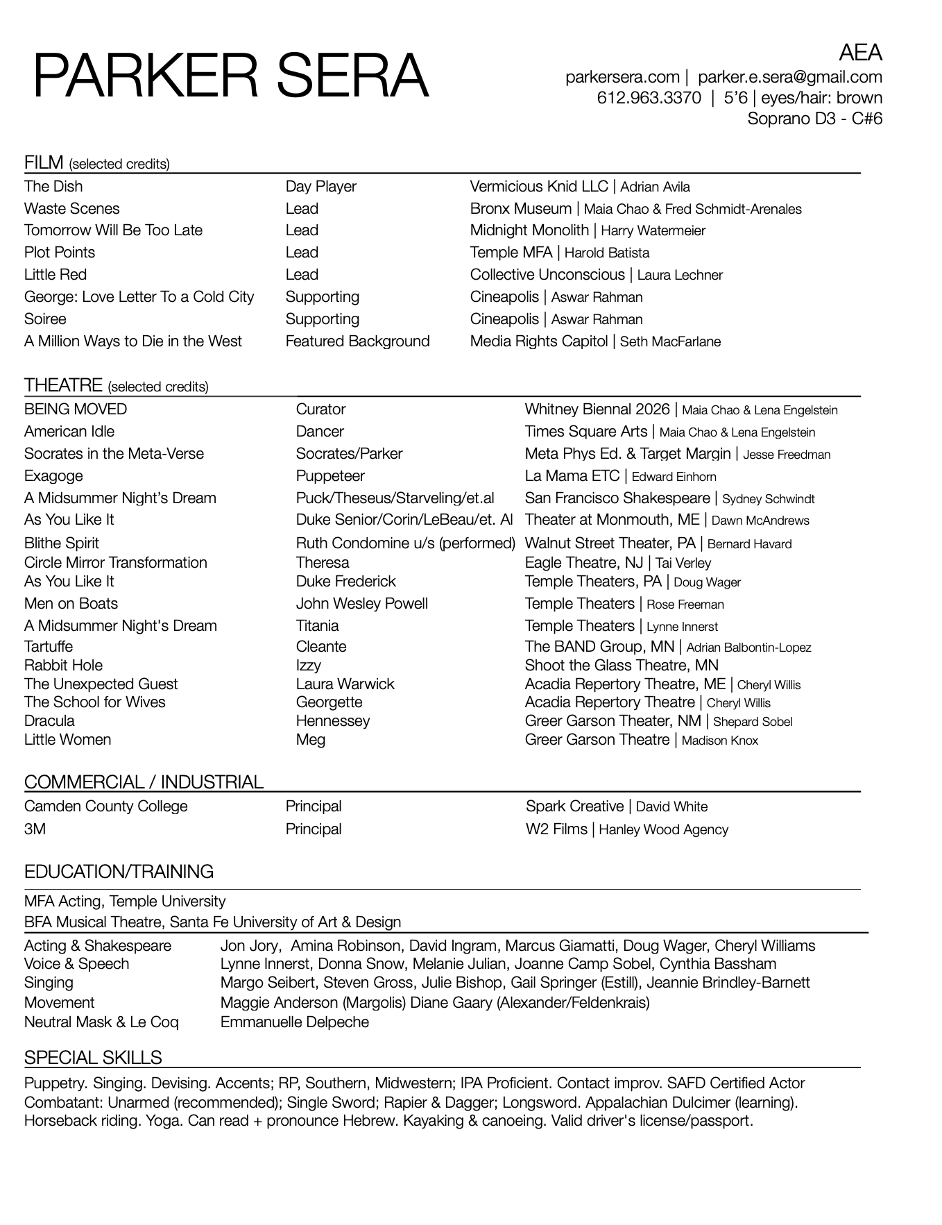 Parker Sera's Resume