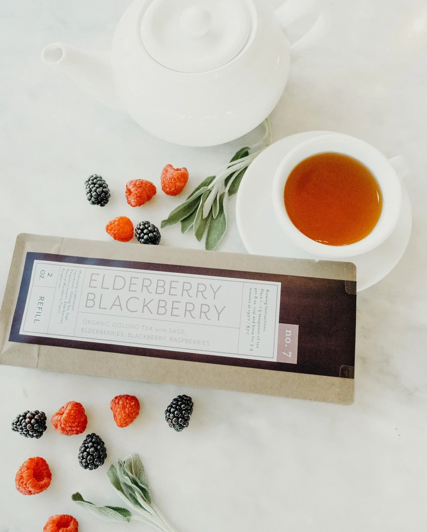 Hi Friends! Great news! Our Elderberry-Blackberry Tea is back in stock in our Market!
&bull;
If you haven&rsquo;t tried this guest favorite, it&rsquo;s a moderately caffeinated, organic blend of oolong tea, elderberries, sage, raspberry, and blackber