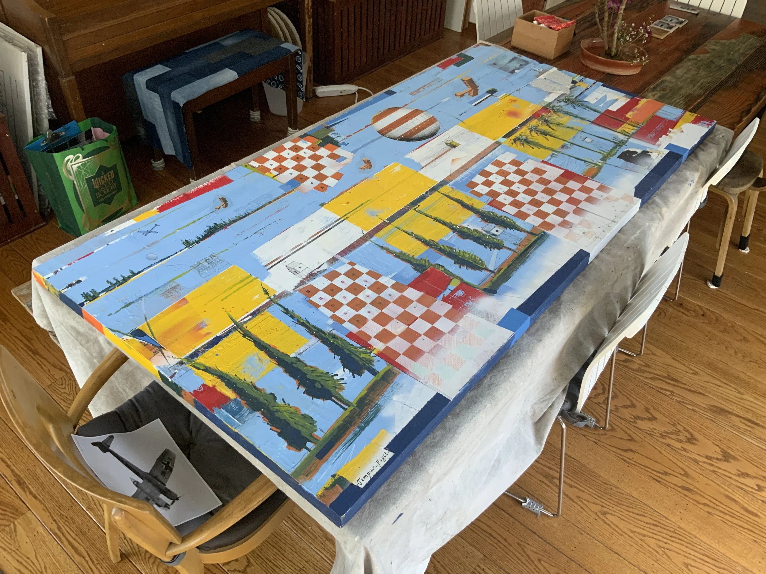 "Tempus Fugit" painting, Mixed media and acrylic on canvas. 72"by 36"