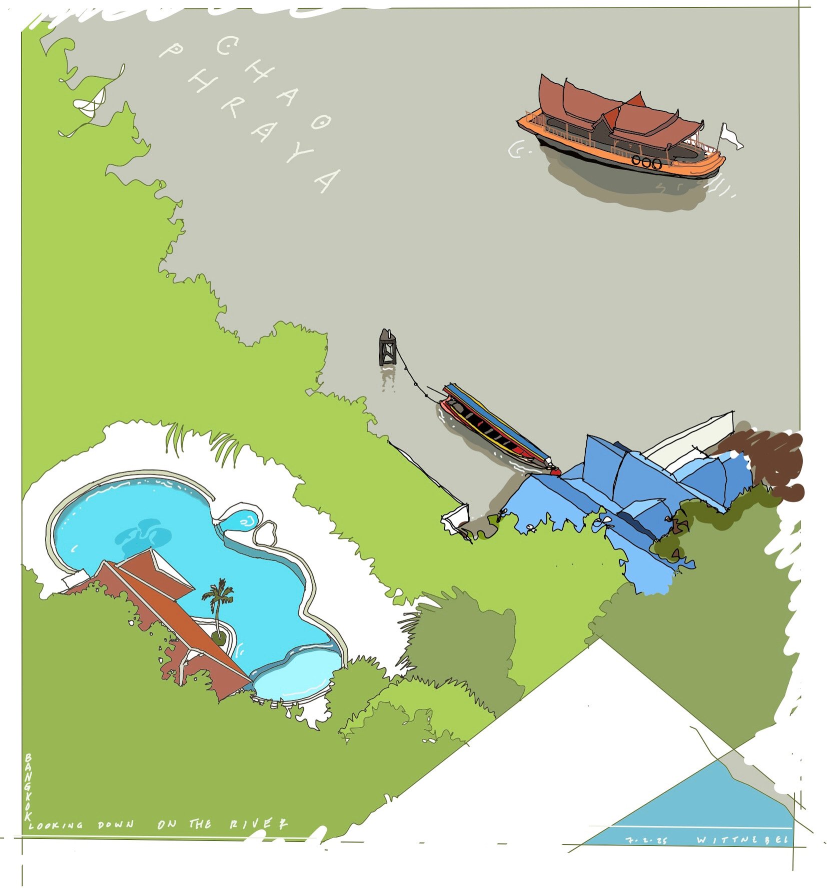 Looking down on the Chao Praya in Bangkok 