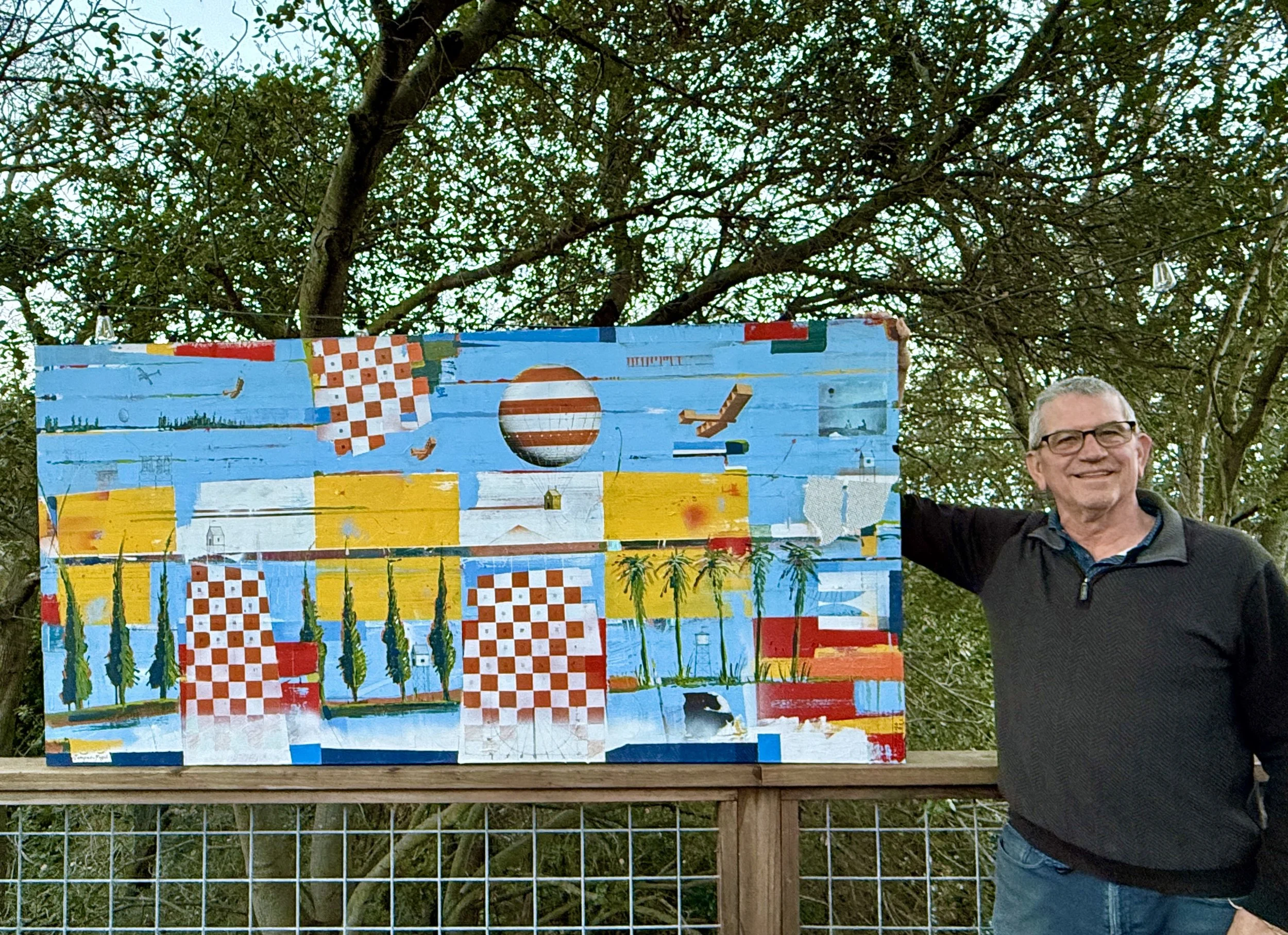 SOLD!  Artist and commissioned piece.  "Tempus Fugit" painting, Mixed media and acrylic on canvas, 72" by 36"