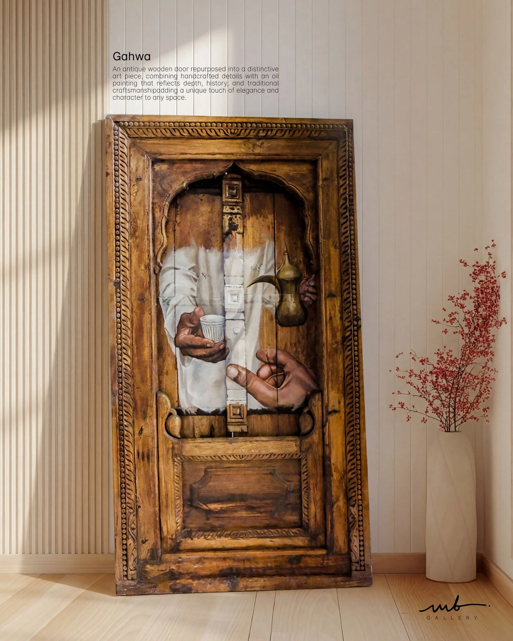 A story carved in wood&hellip; and painted in time ✨� An antique door transformed into art, where heritage meets elegance 🪵🎨 #ArtPiece #VintageDecor #TimelessDesign