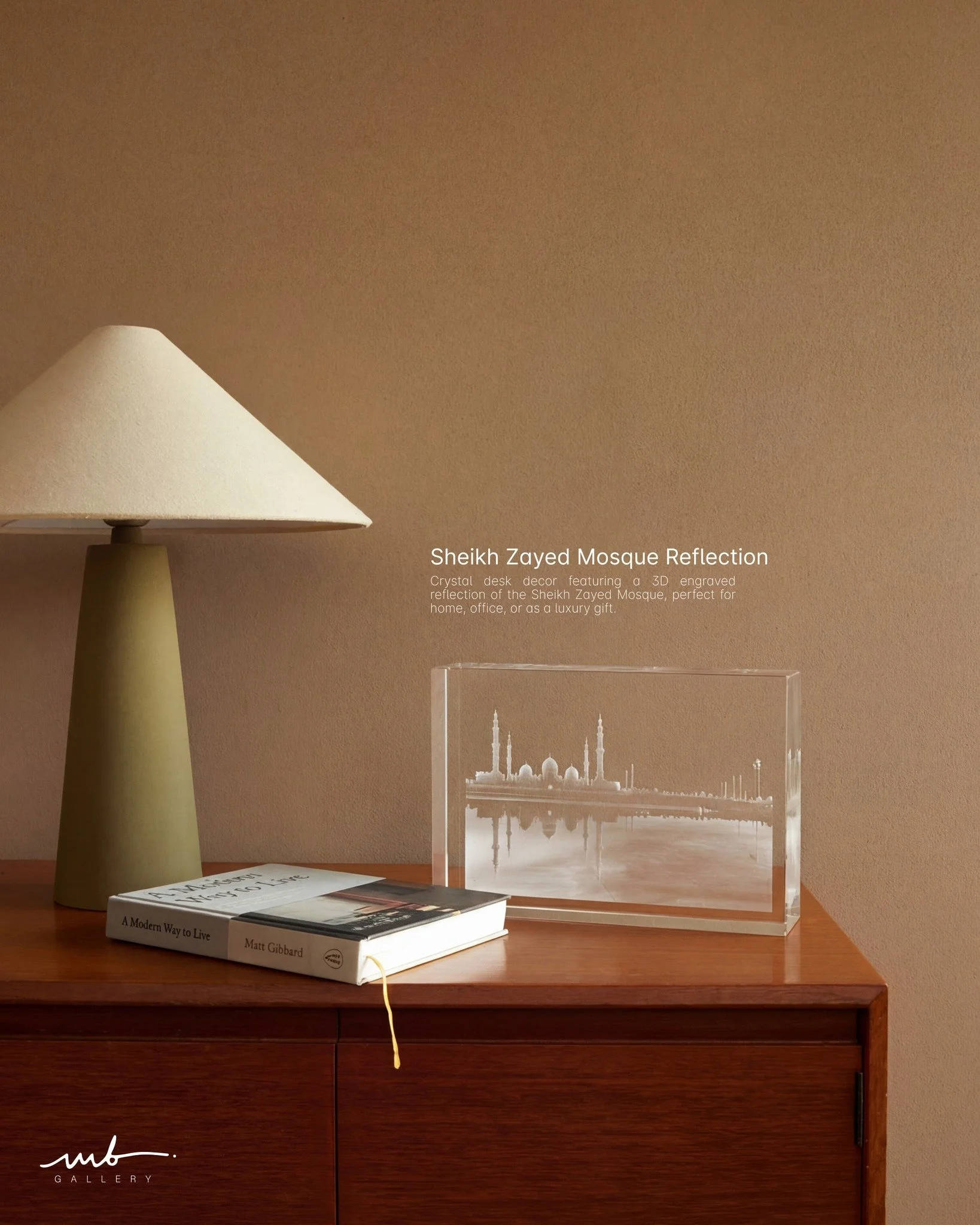 Emirati elegance on your desk ✨🕌� A 3D engraved reflection of the Sheikh Zayed Mosque adds a luxurious touch to any space.� #MBGallery #SheikhZayedMosque #CrystalDecor #LuxuryDesk #UAEArt