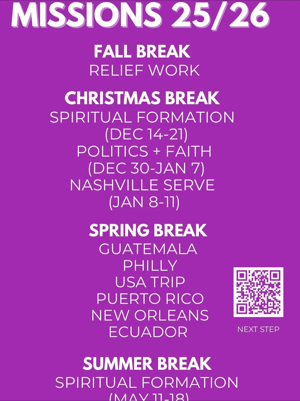 Join us this year on Mission. Discover what God is up to around the World, nation, neighborhood and in your very own life! He&rsquo;s doing BIG things. Let&rsquo;s say yes to him and see what He does. 
&bull;
Spots are filling up quick!! Head to the 