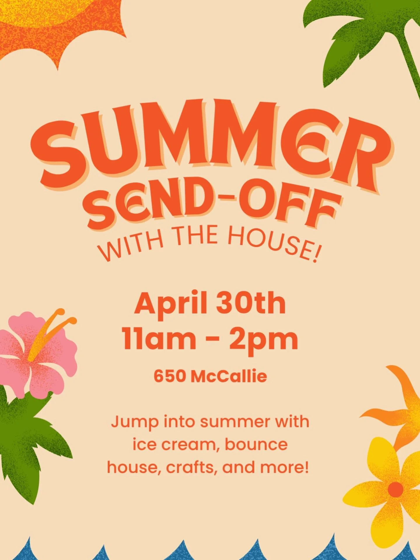 THURSDAY APRIL 30TH!!!☀️
Come hang out and jump into summer with one last House hoorah!🥳
11-2pm. Bounce house, slip and slide, yard games and treats. 
HUB A GREAT SUMMER!!! #hags